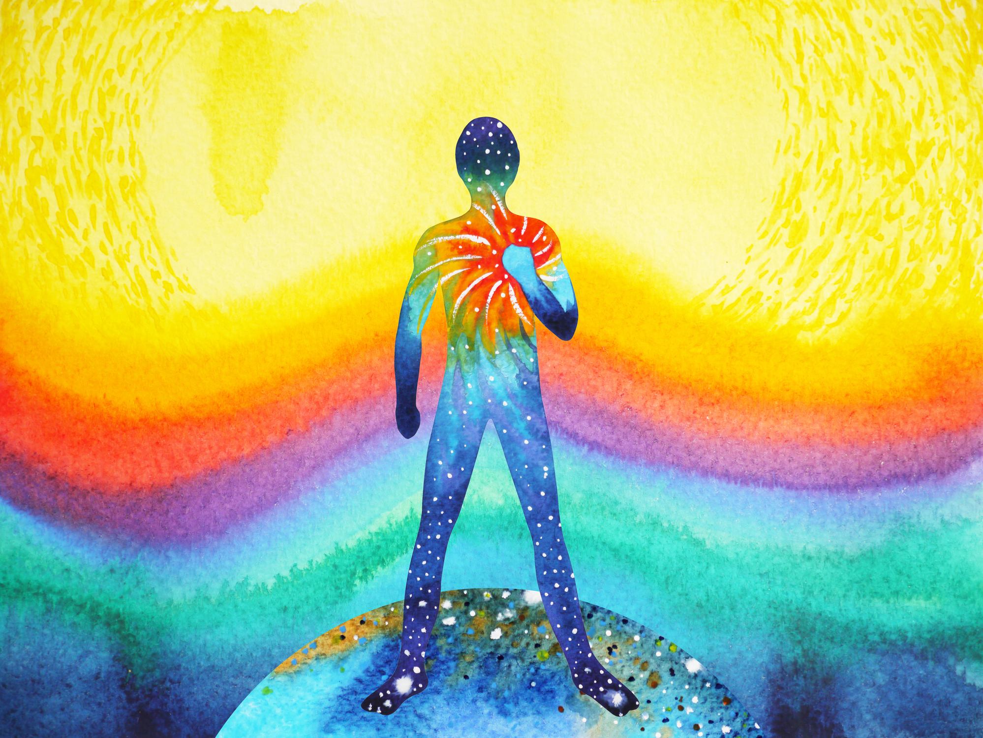 Human evolution into an illuminated, cosmic form representing NeoHumon's vision of human potential